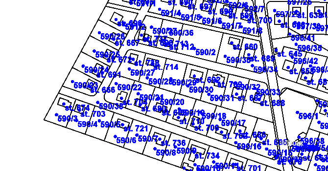 Parcela st. 590 v KÚ Chotětov, Katastrální mapa