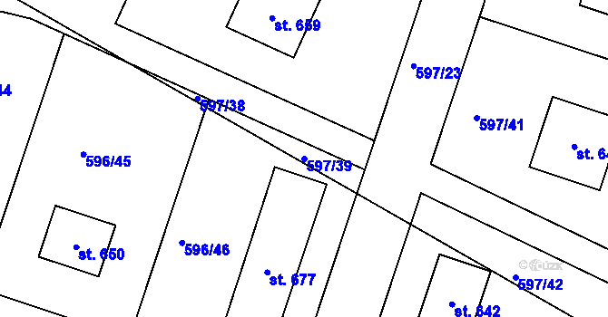 Parcela st. 597/39 v KÚ Chotětov, Katastrální mapa