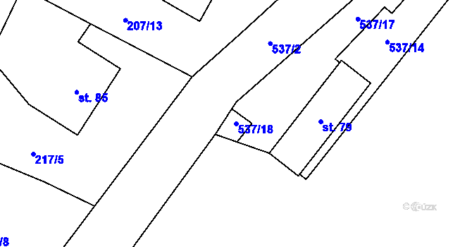 Parcela st. 537/18 v KÚ Chotětov, Katastrální mapa