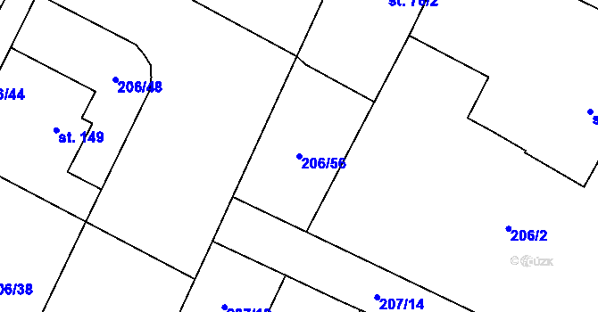 Parcela st. 206/56 v KÚ Chotětov, Katastrální mapa