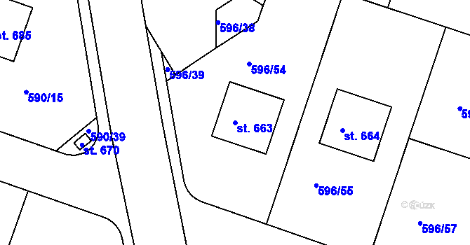 Parcela st. 663 v KÚ Chotětov, Katastrální mapa
