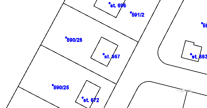 Parcela st. 667 v KÚ Chotětov, Katastrální mapa