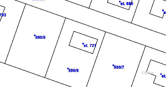 Parcela st. 721 v KÚ Chotětov, Katastrální mapa