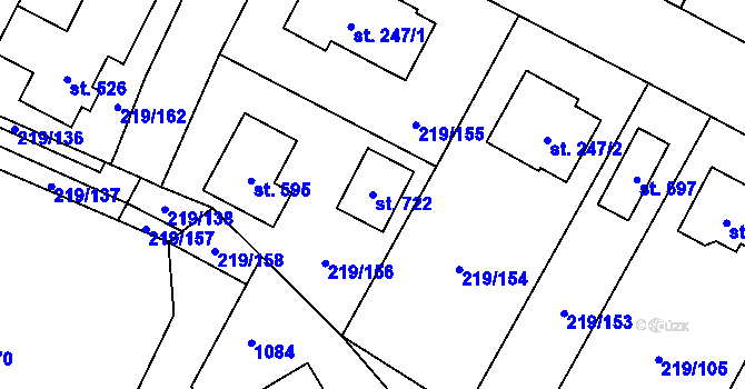 Parcela st. 722 v KÚ Chotětov, Katastrální mapa