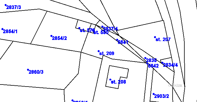 Parcela st. 209 v KÚ Chotěvice, Katastrální mapa