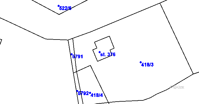 Parcela st. 376 v KÚ Chotěvice, Katastrální mapa
