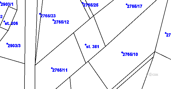 Parcela st. 381 v KÚ Chotěvice, Katastrální mapa