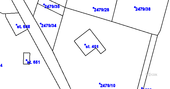 Parcela st. 401 v KÚ Chotěvice, Katastrální mapa