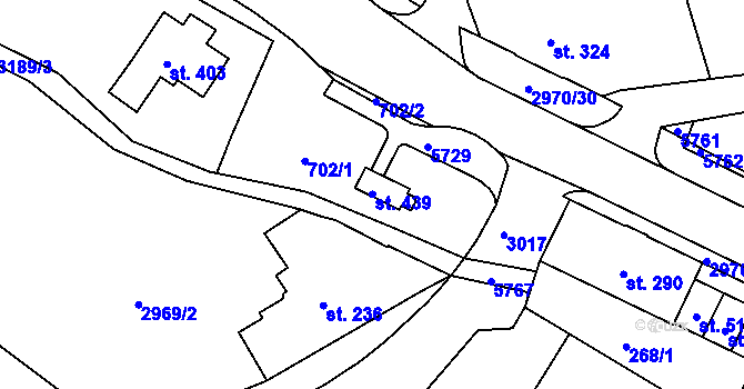 Parcela st. 439 v KÚ Chotěvice, Katastrální mapa