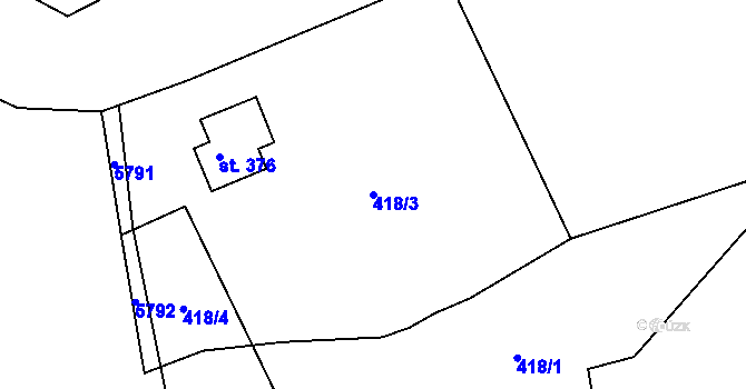 Parcela st. 418/3 v KÚ Chotěvice, Katastrální mapa