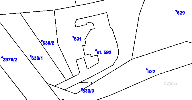 Parcela st. 592 v KÚ Chotěvice, Katastrální mapa