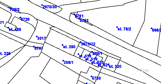 Parcela st. 2970/22 v KÚ Chotěvice, Katastrální mapa