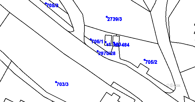 Parcela st. 2970/28 v KÚ Chotěvice, Katastrální mapa