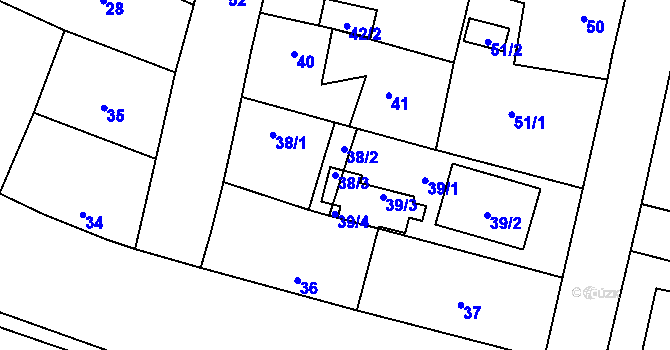 Parcela st. 38/3 v KÚ Chotíkov, Katastrální mapa