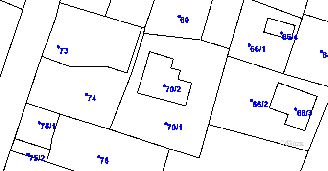 Parcela st. 70/2 v KÚ Chotíkov, Katastrální mapa