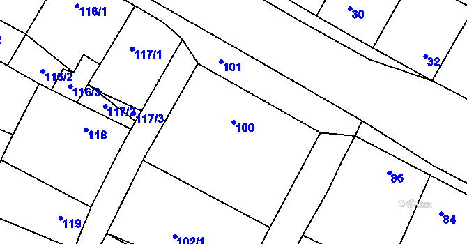 Parcela st. 100 v KÚ Chotíkov, Katastrální mapa