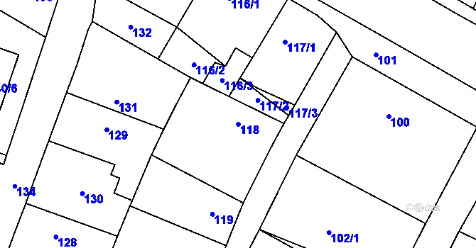 Parcela st. 118 v KÚ Chotíkov, Katastrální mapa