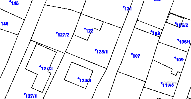 Parcela st. 123/1 v KÚ Chotíkov, Katastrální mapa