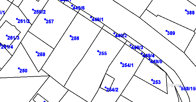 Parcela st. 255 v KÚ Chotíkov, Katastrální mapa