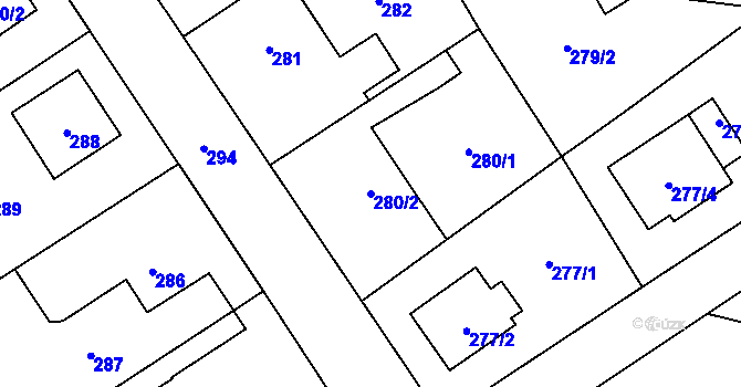 Parcela st. 280/2 v KÚ Chotíkov, Katastrální mapa