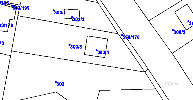 Parcela st. 303/4 v KÚ Chotíkov, Katastrální mapa