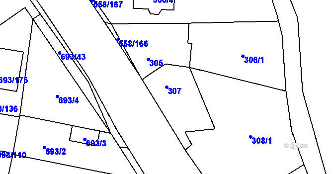 Parcela st. 307 v KÚ Chotíkov, Katastrální mapa