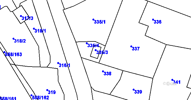 Parcela st. 335/3 v KÚ Chotíkov, Katastrální mapa