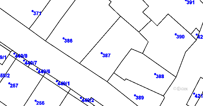 Parcela st. 387 v KÚ Chotíkov, Katastrální mapa