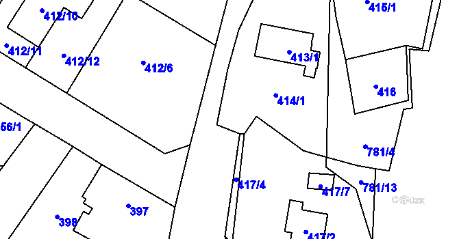 Parcela st. 414/2 v KÚ Chotíkov, Katastrální mapa