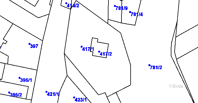Parcela st. 417/2 v KÚ Chotíkov, Katastrální mapa