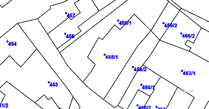 Parcela st. 458/1 v KÚ Chotíkov, Katastrální mapa