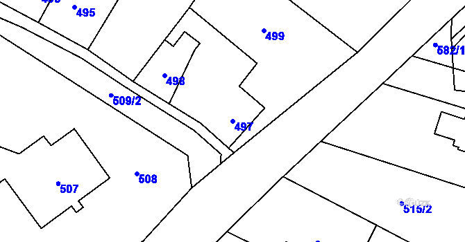 Parcela st. 497 v KÚ Chotíkov, Katastrální mapa