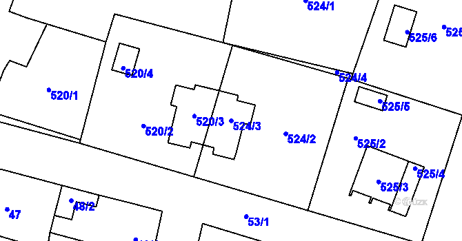 Parcela st. 524/3 v KÚ Chotíkov, Katastrální mapa