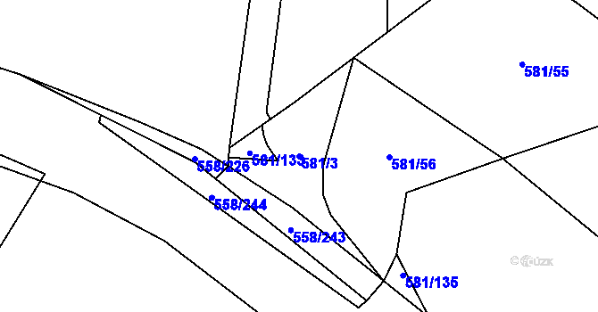 Parcela st. 581/3 v KÚ Chotíkov, Katastrální mapa