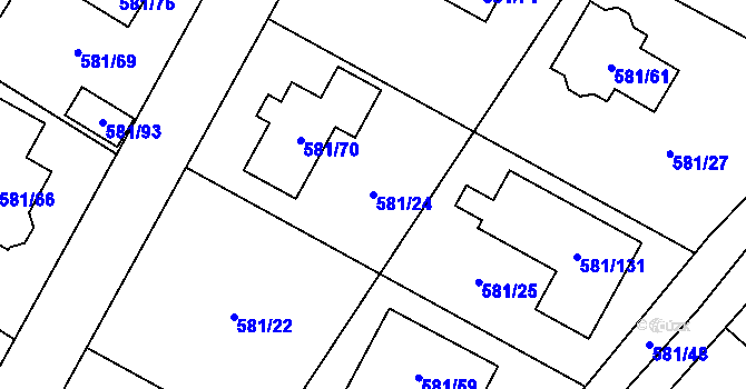 Parcela st. 581/24 v KÚ Chotíkov, Katastrální mapa