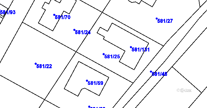Parcela st. 581/25 v KÚ Chotíkov, Katastrální mapa