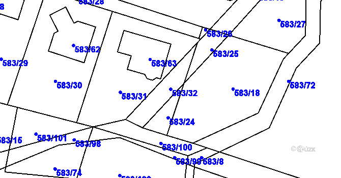 Parcela st. 583/32 v KÚ Chotíkov, Katastrální mapa