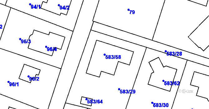 Parcela st. 583/58 v KÚ Chotíkov, Katastrální mapa