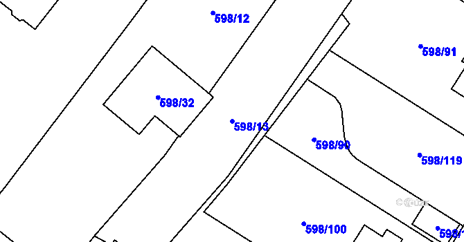 Parcela st. 598/13 v KÚ Chotíkov, Katastrální mapa