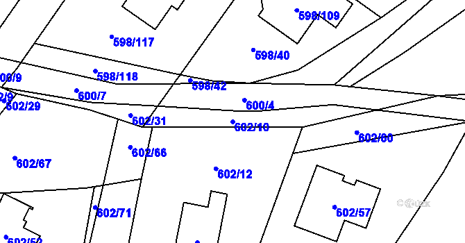 Parcela st. 602/10 v KÚ Chotíkov, Katastrální mapa