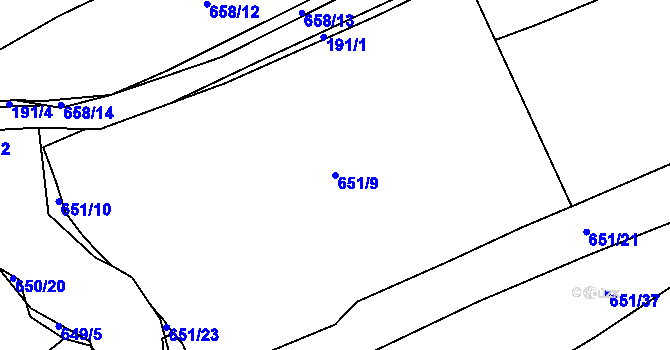 Parcela st. 651/9 v KÚ Chotíkov, Katastrální mapa
