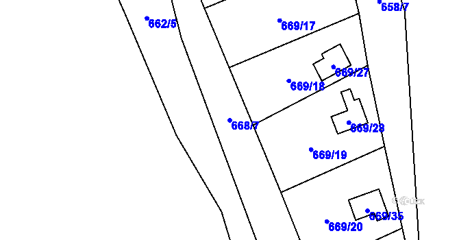 Parcela st. 668/7 v KÚ Chotíkov, Katastrální mapa