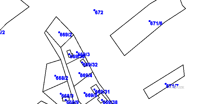 Parcela st. 669/1 v KÚ Chotíkov, Katastrální mapa