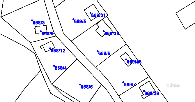 Parcela st. 669/6 v KÚ Chotíkov, Katastrální mapa