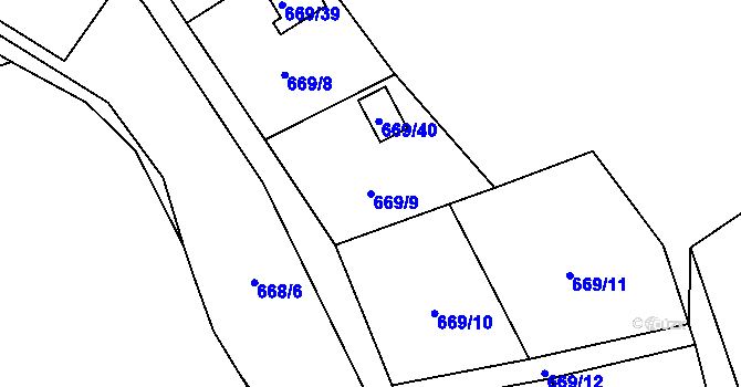 Parcela st. 669/9 v KÚ Chotíkov, Katastrální mapa