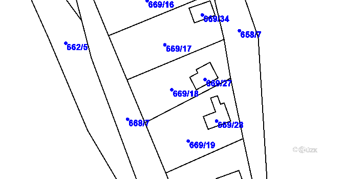 Parcela st. 669/18 v KÚ Chotíkov, Katastrální mapa