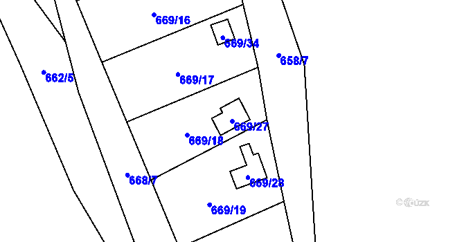 Parcela st. 669/27 v KÚ Chotíkov, Katastrální mapa