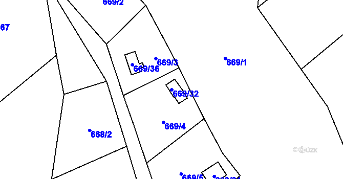 Parcela st. 669/32 v KÚ Chotíkov, Katastrální mapa