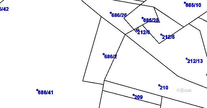 Parcela st. 686/2 v KÚ Chotíkov, Katastrální mapa
