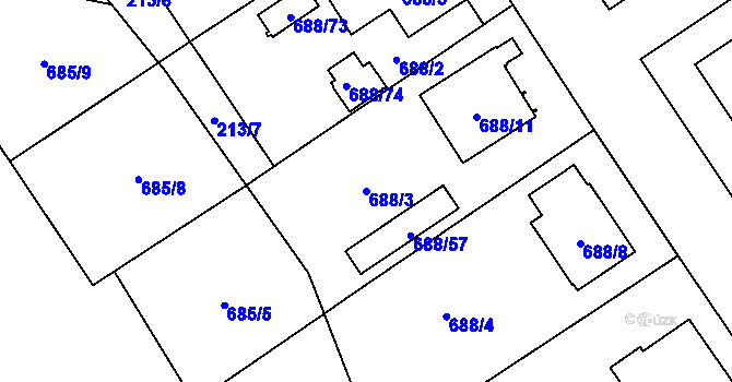 Parcela st. 688/3 v KÚ Chotíkov, Katastrální mapa